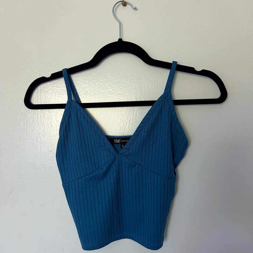 Blue YMI V Neck crop top